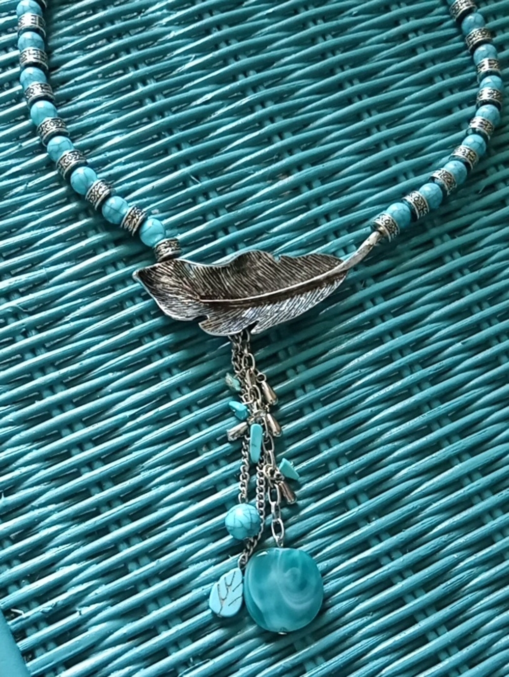 Southwest Turquoise Feather Necklace